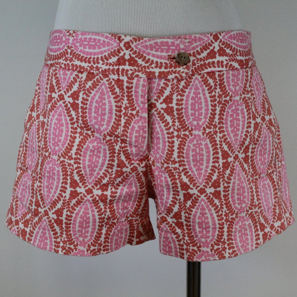 J.Crew Factory Pink Paisley Print Stretch Chino Shorts Preppy Summer Size 4